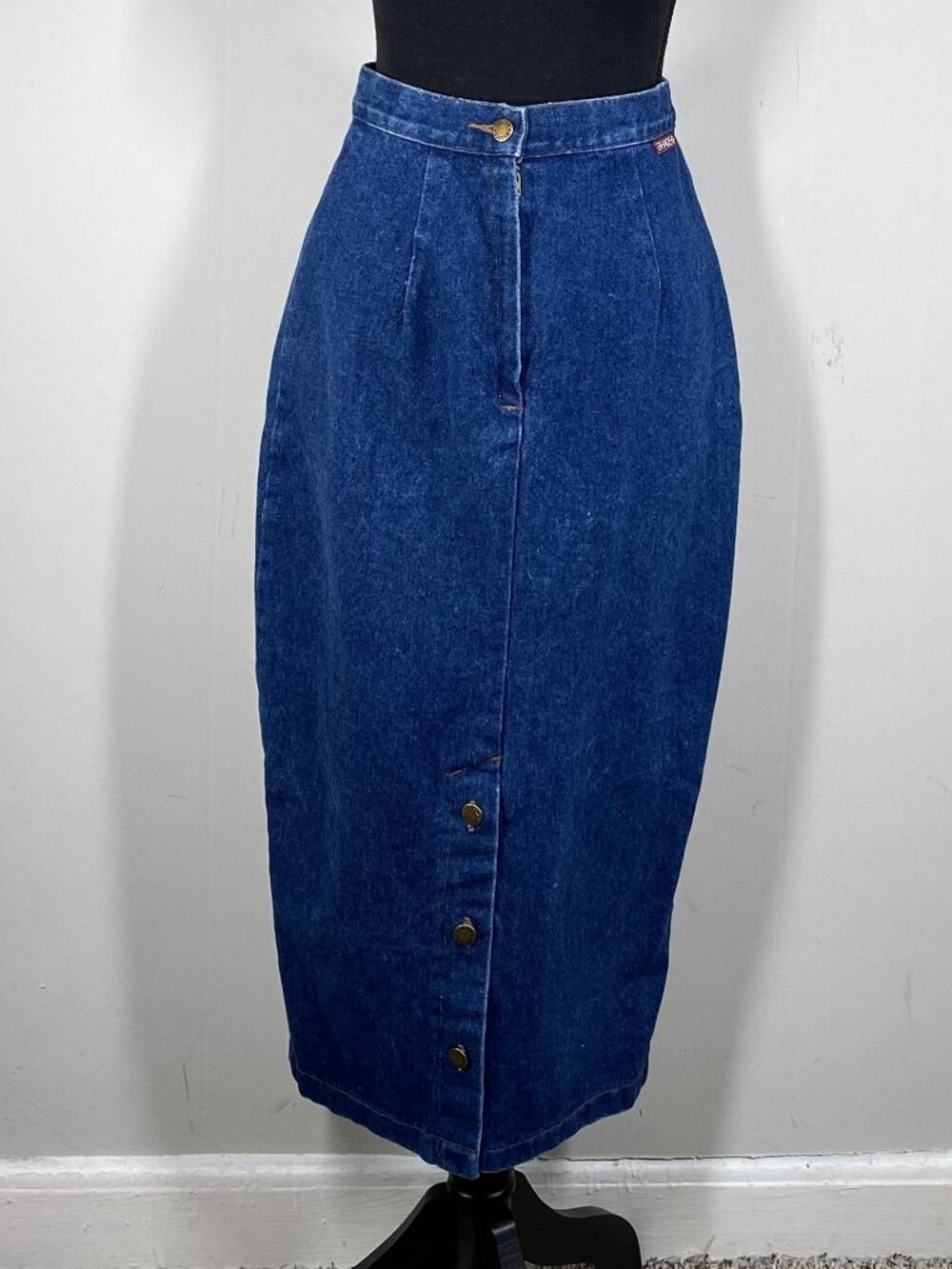 Vintage 80s Shades Midi Denim Skirt Women's 8 Blue Casual USA VTG